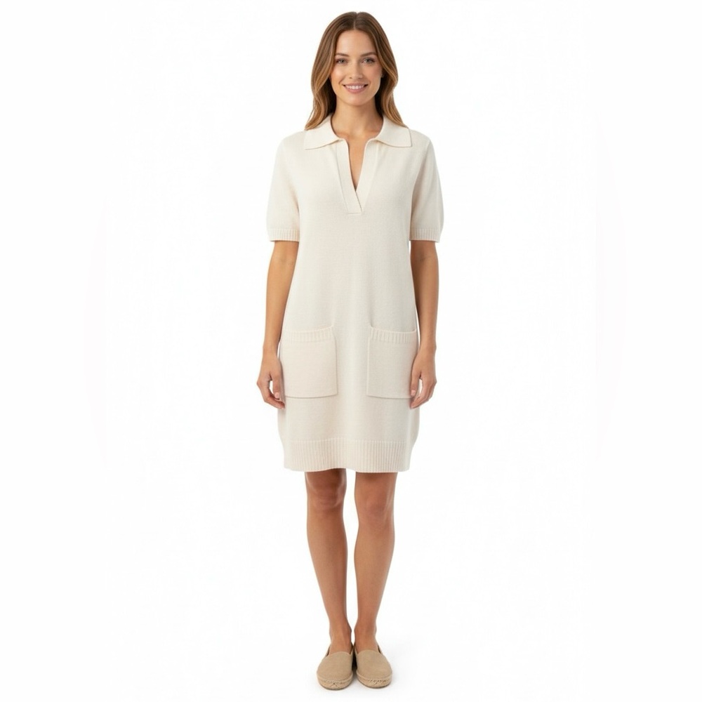 Show Me Your Mumu Dexter Cream Knit Short Sleeve Polo Sweater Dress - Small